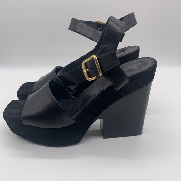 Celine Paris Chunky black suede & Leather Platform Heeled Sandals - Picture 12 of 14